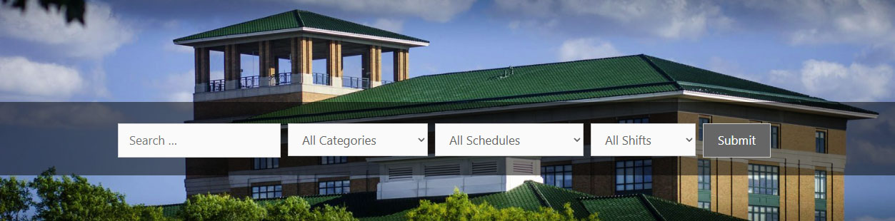 CRH Careers job search interface featuring a keyword search field and filters for job category, schedule and shift.